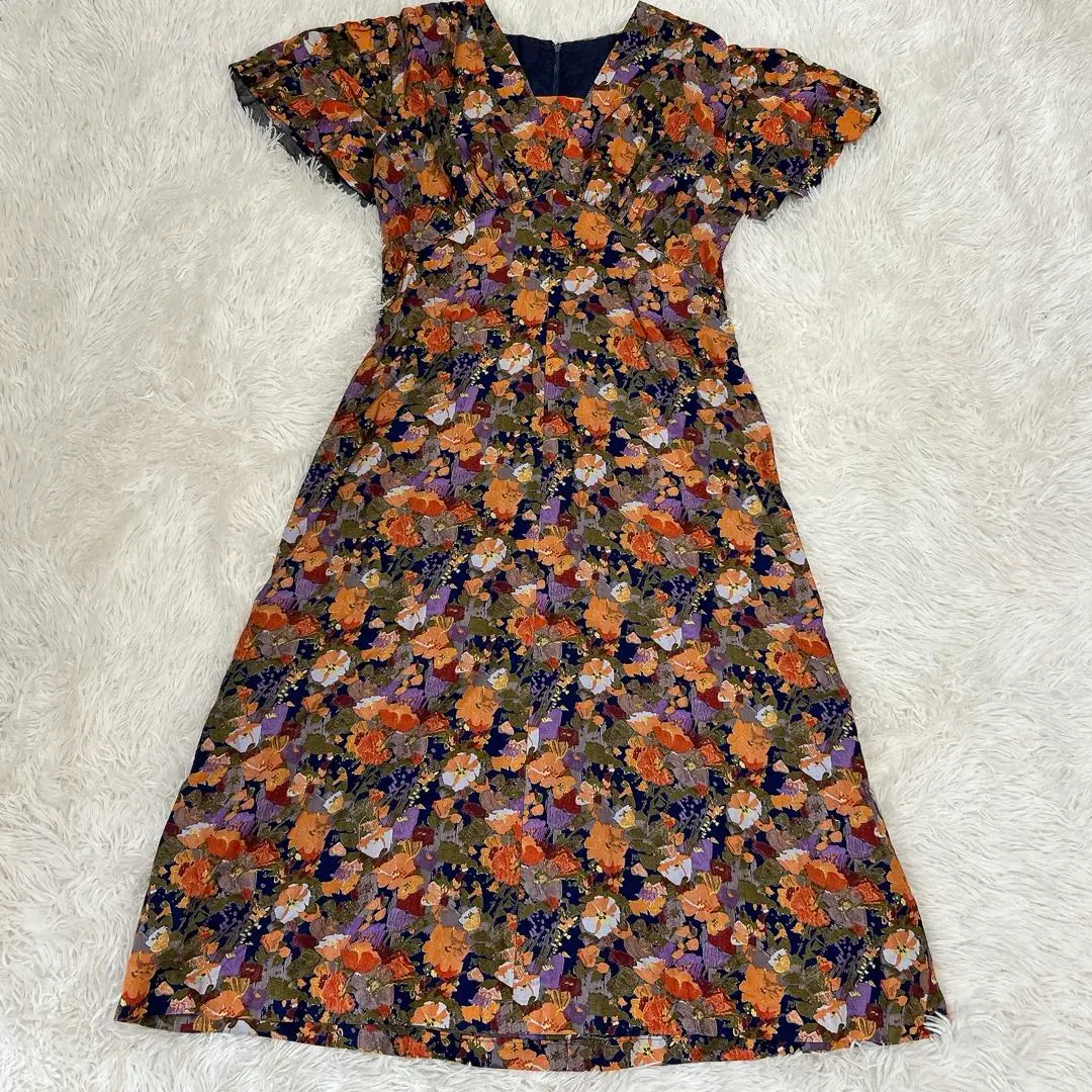 橙色 花卉 長款 連衣裙 滿版印花 華麗 總花紋 顯瘦 的縮圖