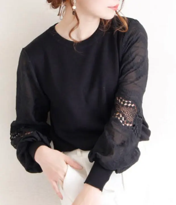 Thumbnail of Lace sleeve knit top