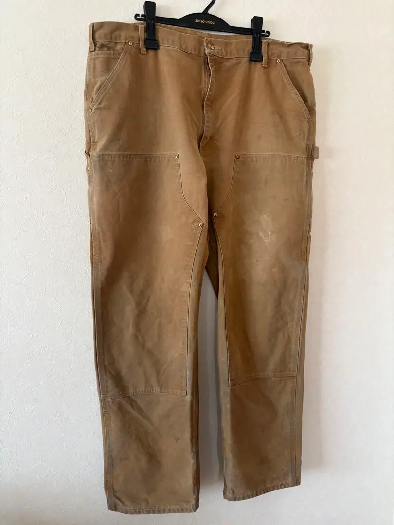 [W42 x L34] 古著 美國製 Carhartt 雙膝 牛仔褲 棕色 的縮圖
