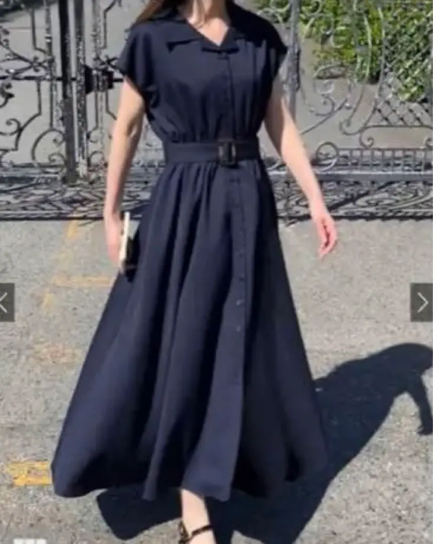 Thumbnail of Belted French Sleeve Shirt Dress - Navy [k9125c]