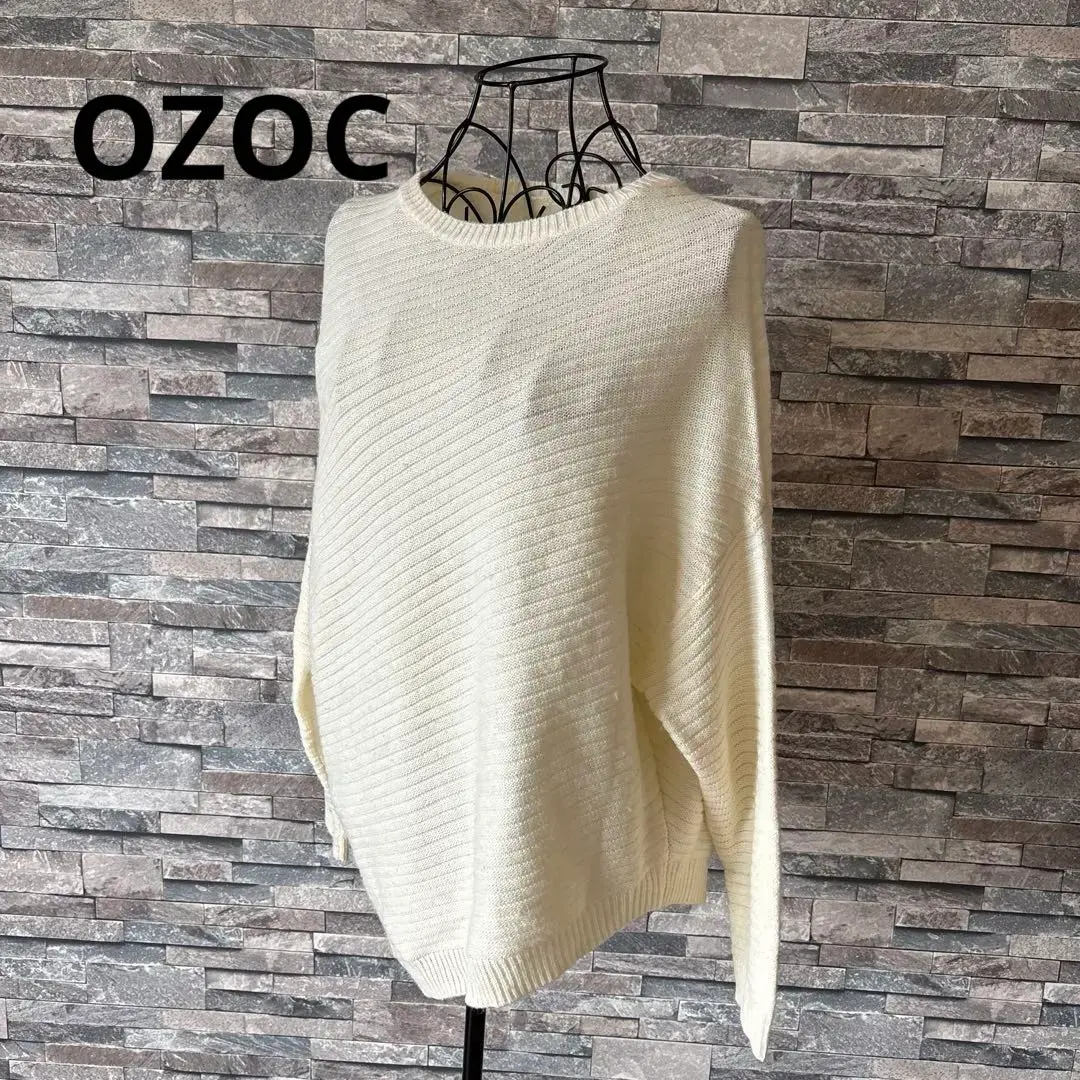 Thumbnail of OZOC Ivory Ribbed Crew Neck Sweater