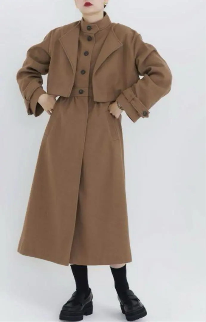 Thumbnail of TINA: JOJUN Brown Short Jacket Long Dress Coat