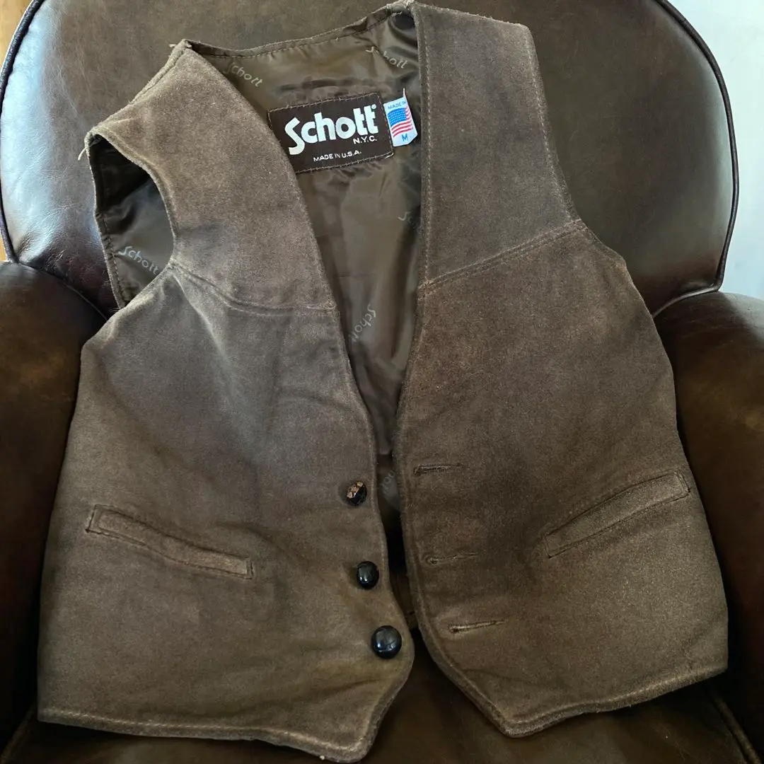 Schott スエードブラウンベスト！ Schott スエード ベスト レザー ジレ バイカー ブラウン アメリカ製