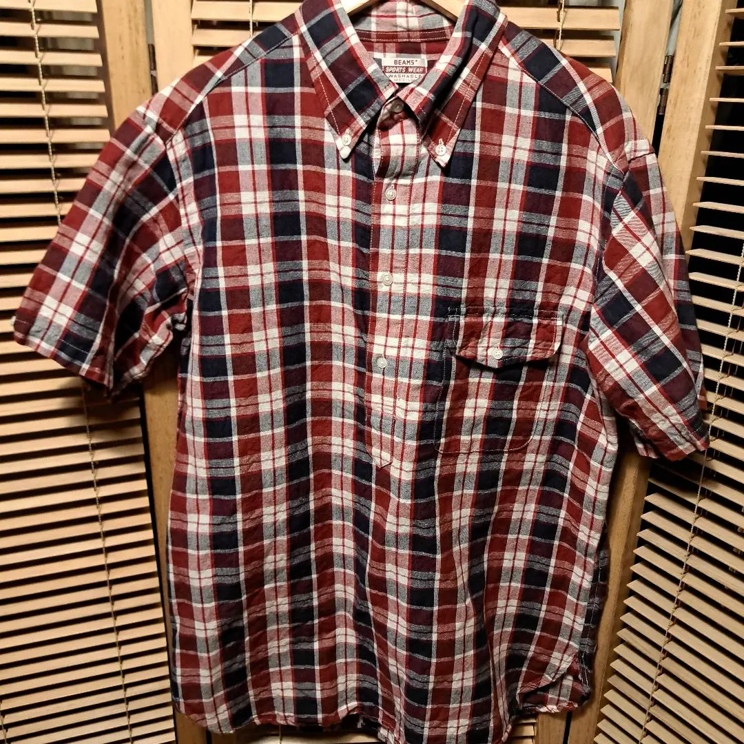 Thumbnail of BEAMS PLUS Pullover Cotton Linen Check Short Sleeve Shirt Size M
