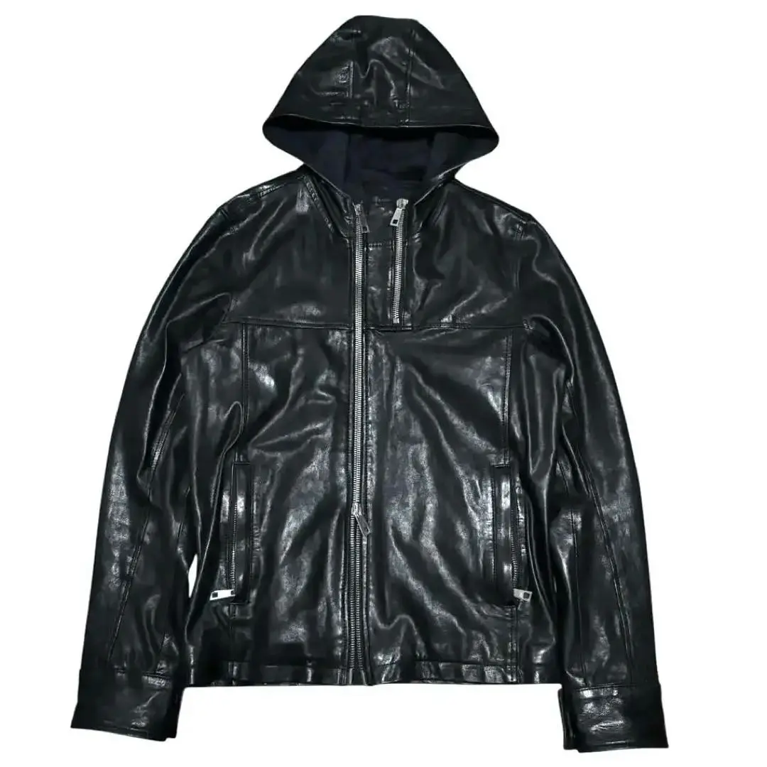 musher レザーシングルジャケット 黒 3 MUSHER/マーシャーLAMB LEATHER WITH THIN DOWN(MENS