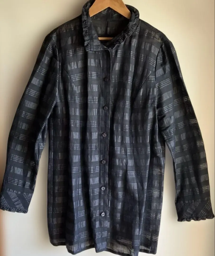 Thumbnail of Leilian, women's dark gray check long-sleeved shirt