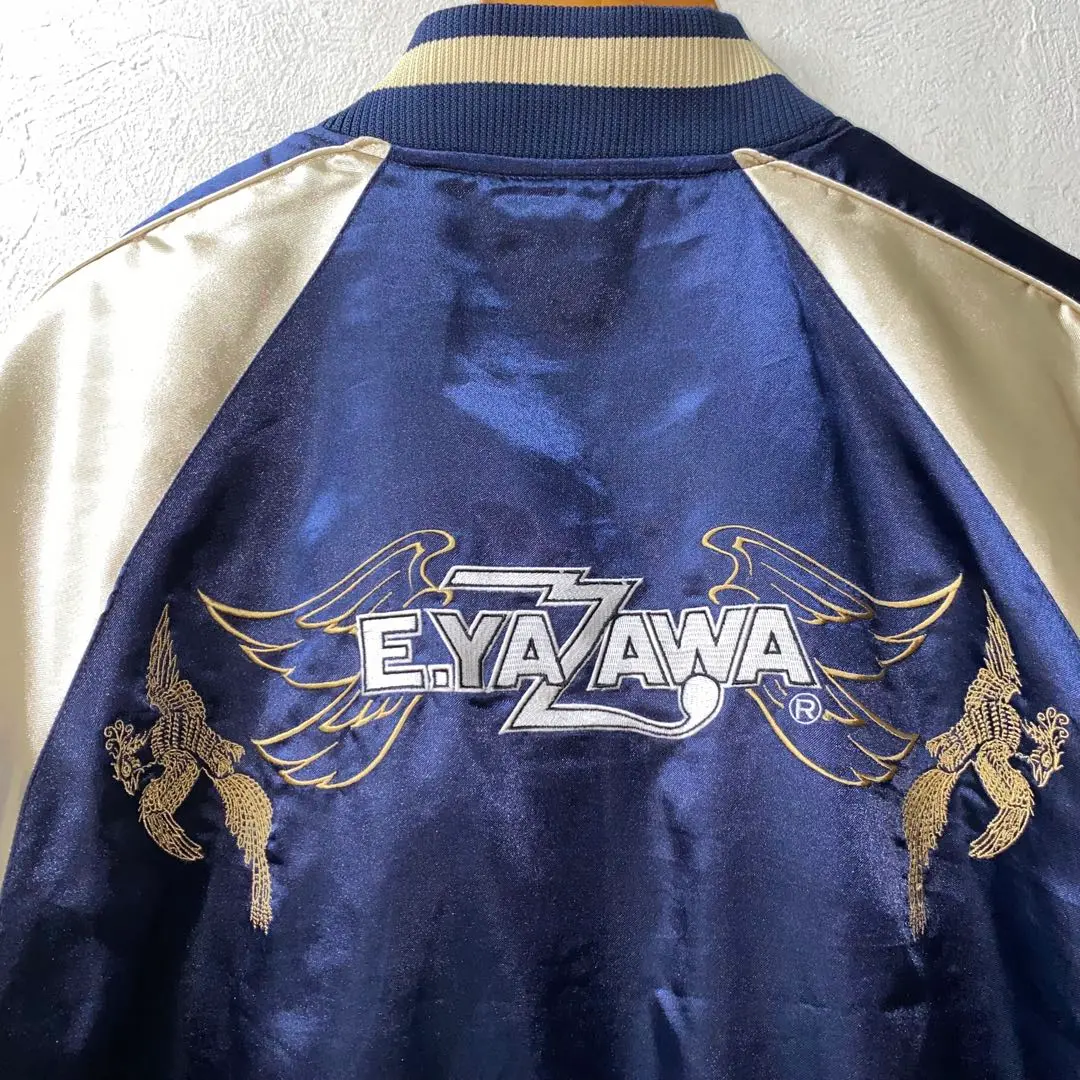 矢沢永吉 E.YAZAWA刺繍ロゴ スタジャン ネイビー/ベージュ