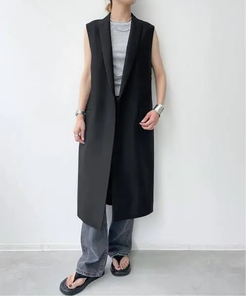 HAVEL studio コットンツイル ジレ ベスト シルク混 ネイビー