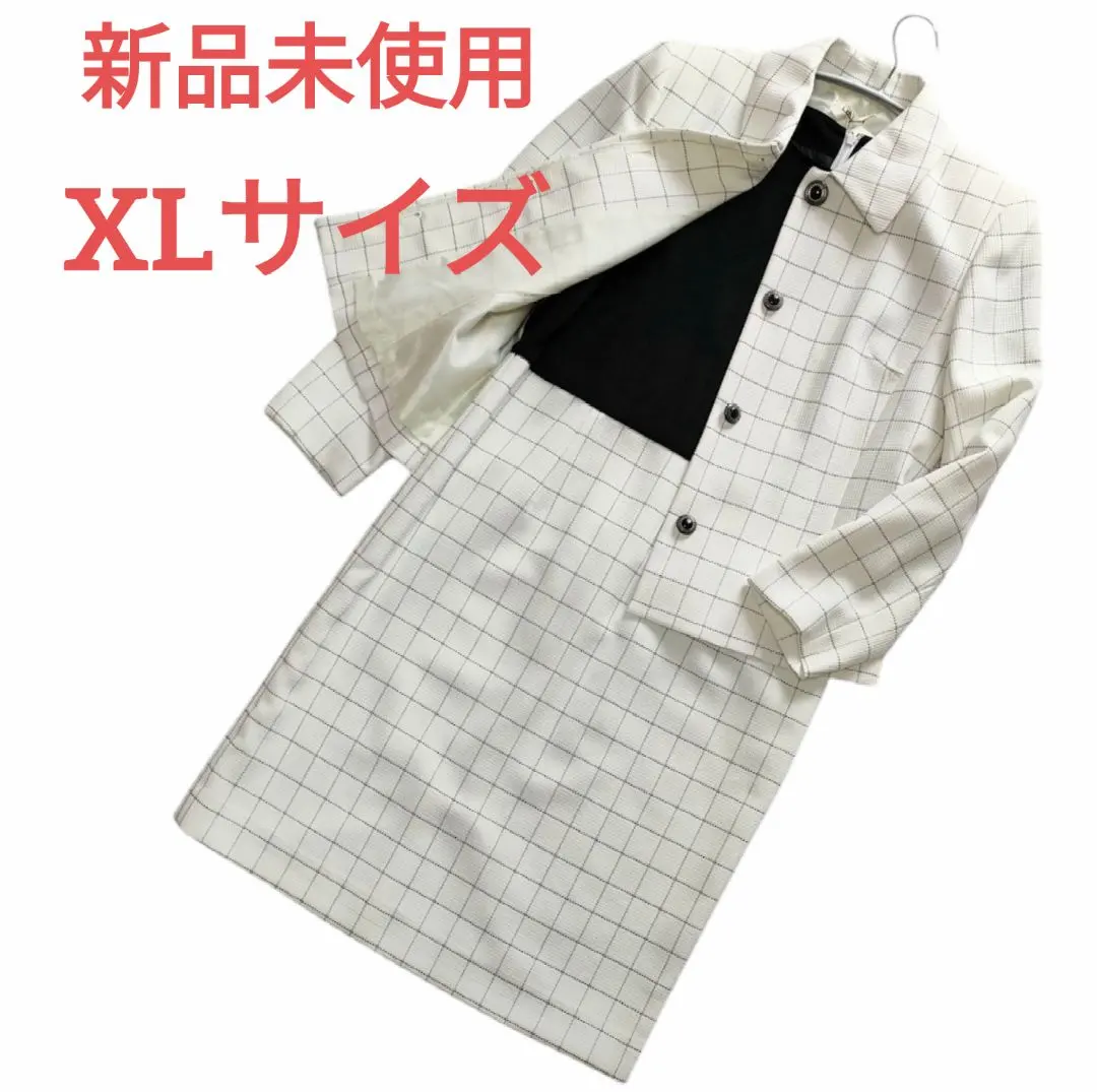 全新未使用附吊牌 洋裝套裝 13AR 白色 格子花紋 的縮圖