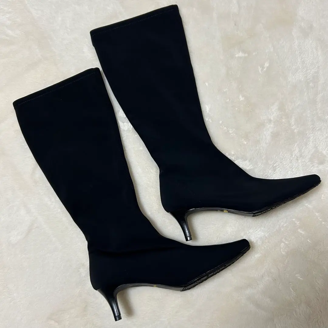 【24.5】ViVi fleurs ヴィヴィフルール ブラック ロングブーツ Amazon.co.jp: [ヴィヴィフルール] 美脚リボン付ロングブーツ