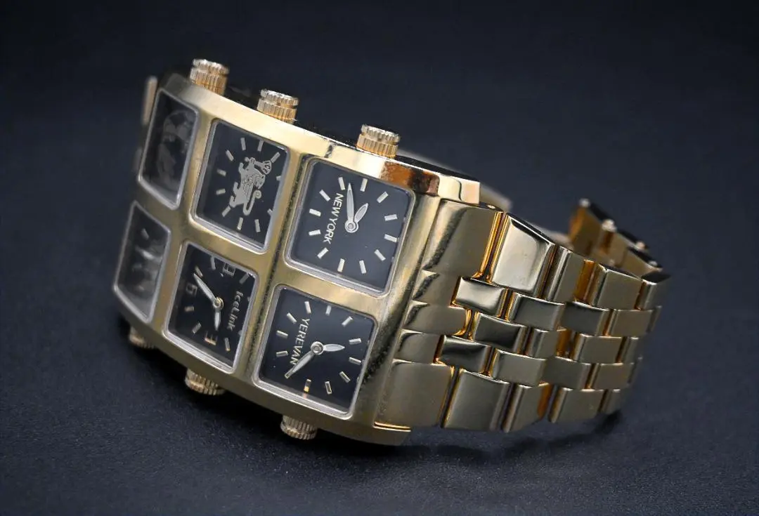 【Ice Link/アイスリンク】美品★定価14万/Gold Black/腕時計 ICELINK - ICE LINK アイスリンク AVALANCHE 4TIME ZONE 時計の