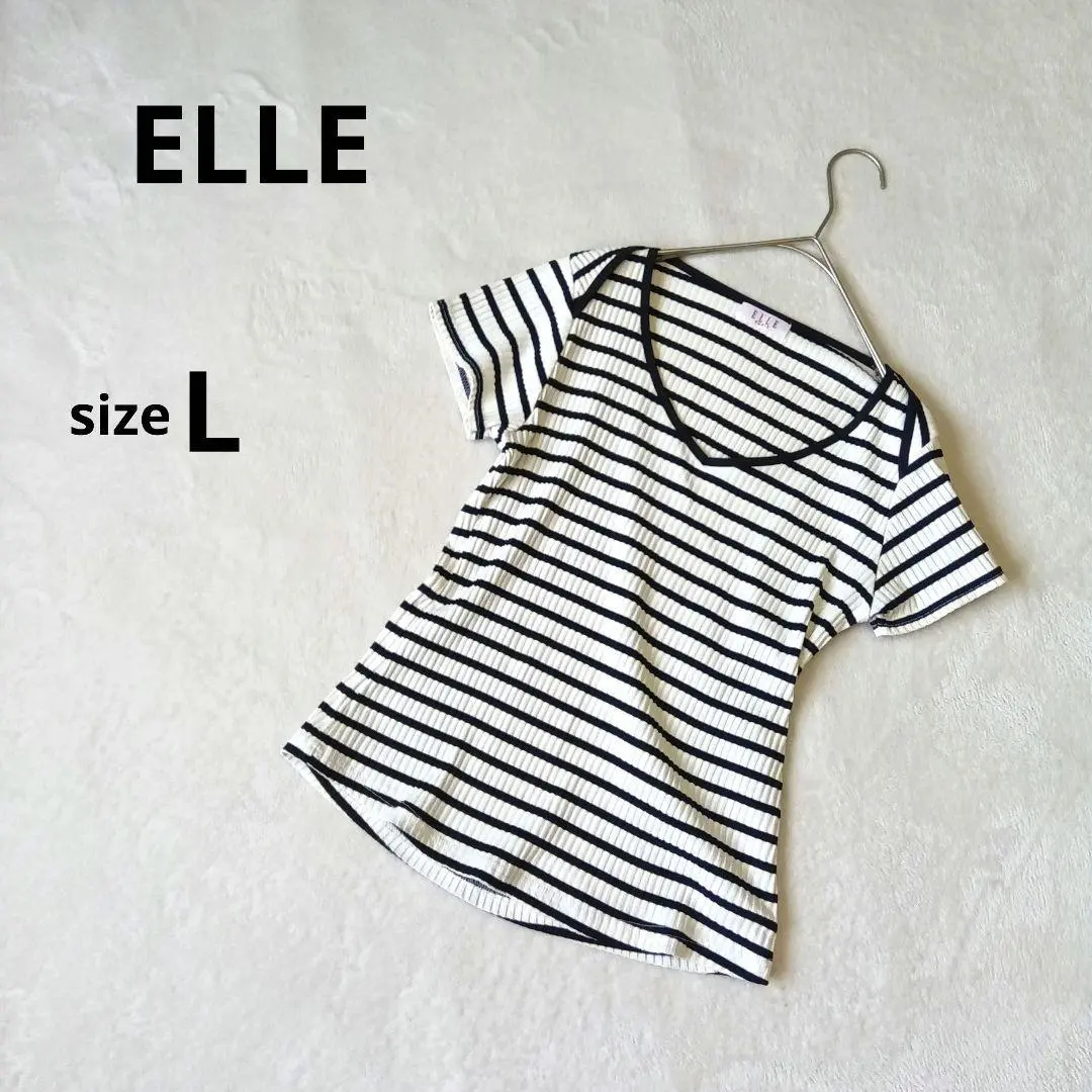 Thumbnail of Excellent condition L short-sleeved cut and sew, size L, white-based stripes, made in Korea, top
