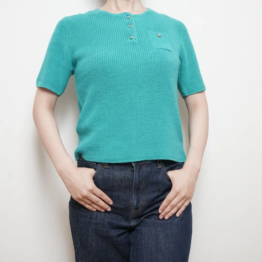 Thumbnail of Polo shirt, linen blend, moisture-absorbing, retro buttons, Showa retro, vintage, one-of-a-kind