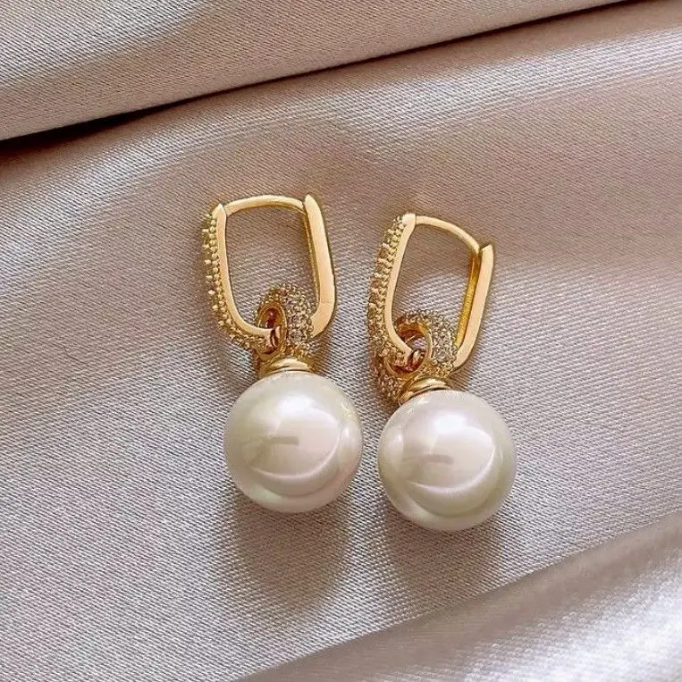Thumbnail of 2-way earrings gold pearl crystal swaying wedding dress Korean gold