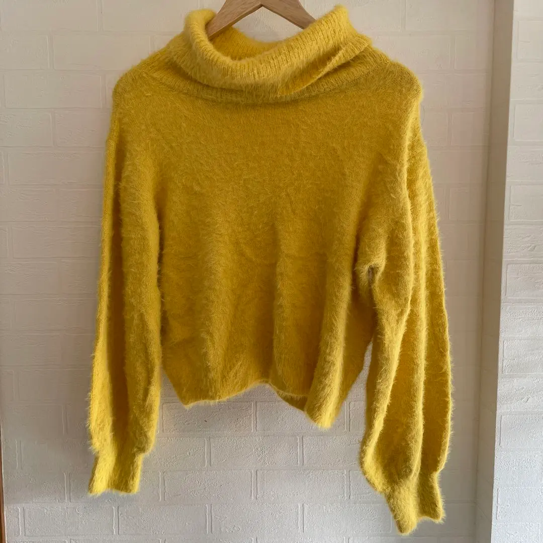 Thumbnail of Excellent condition, yellow knit sweater with fur, size M, turtleneck