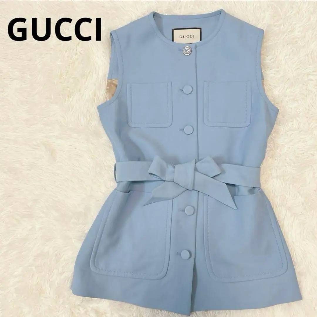 Gucci グッチ ベルテッドベスト ジレ 619334 ブルー 36 Gucci グッチ ベルテッドベスト ジレ 619334 ブルー 36