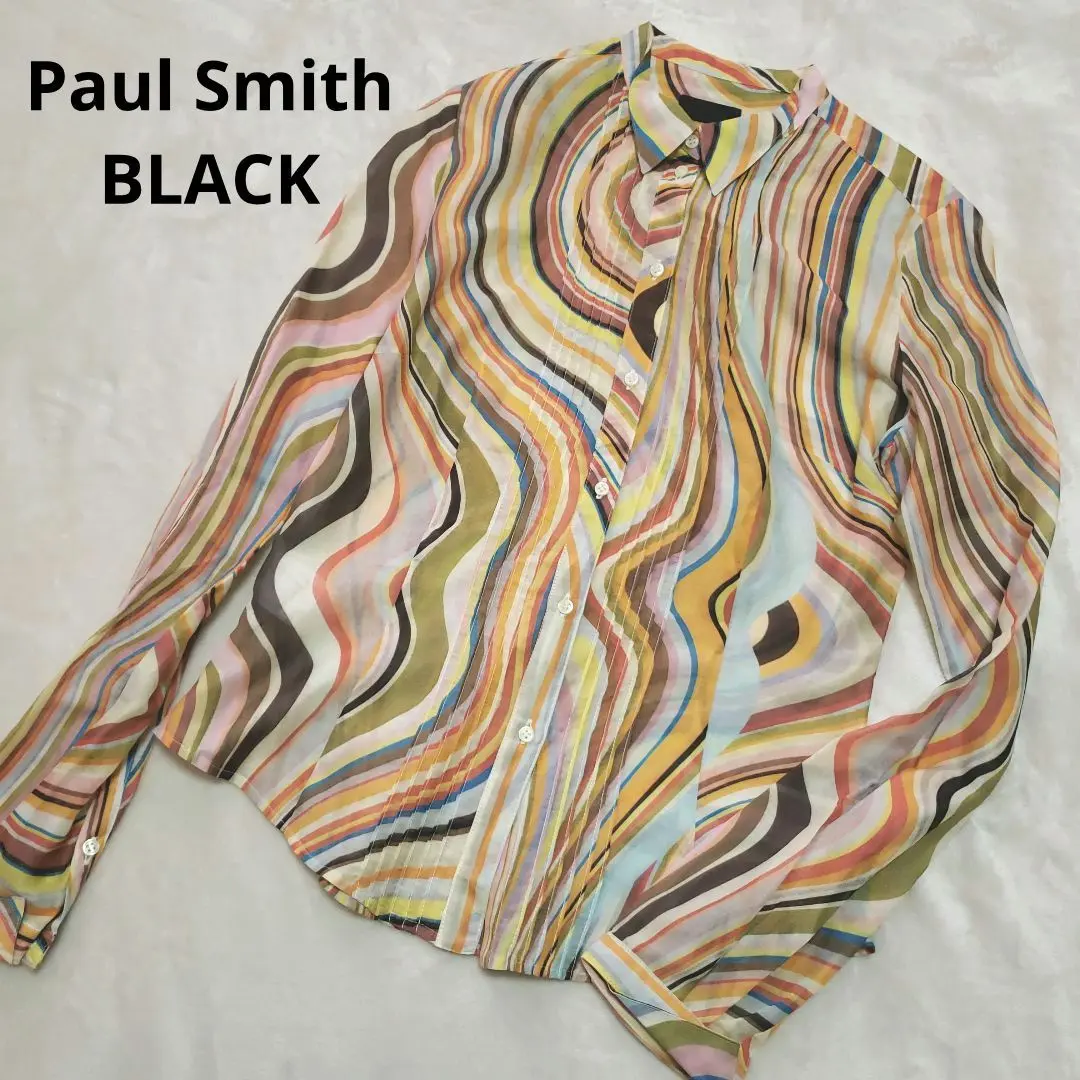 Thumbnail of Paul Smith Black Long Sleeve Blouse Multi-Stripe Silk Blend Sheer
