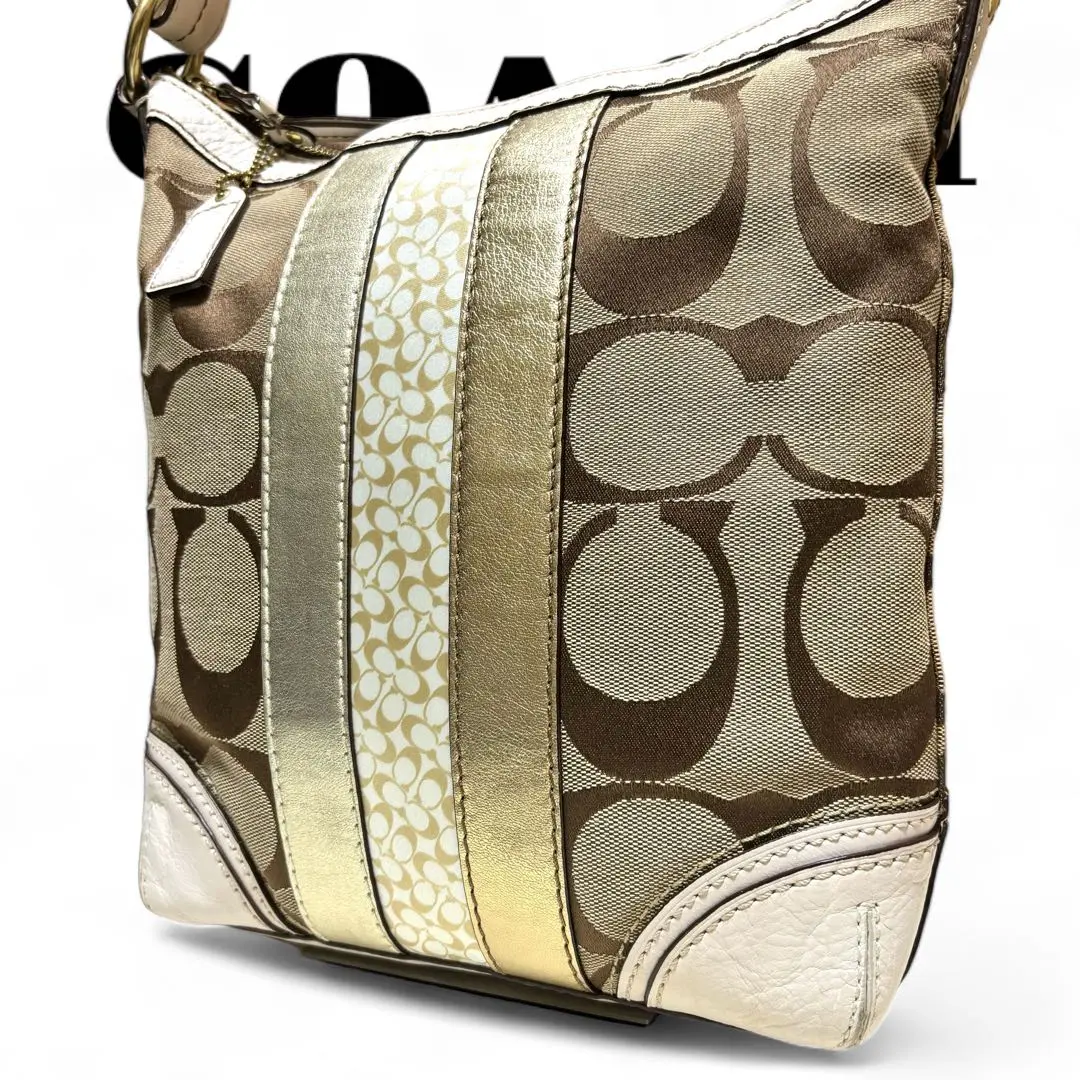 美品‼️coach バッグ　ハンドバッグ 美品 COACH コーチ ショルダーバック Z 10542 キャンバス 茶 白