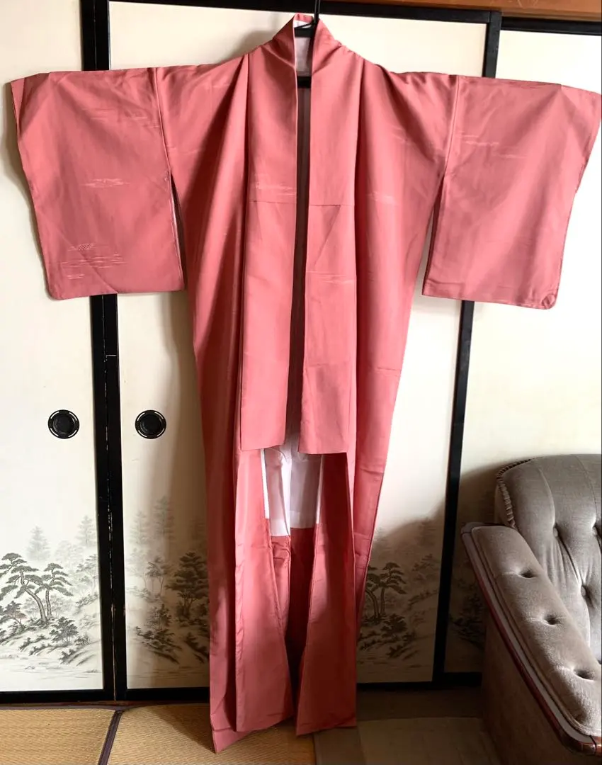 Thumbnail of Kimono, floral pattern, Japanese attire, furisode (long-sleeved kimono), single-layered, haori (jacket), haze, clouds, reddish-purple, Showa retro ①