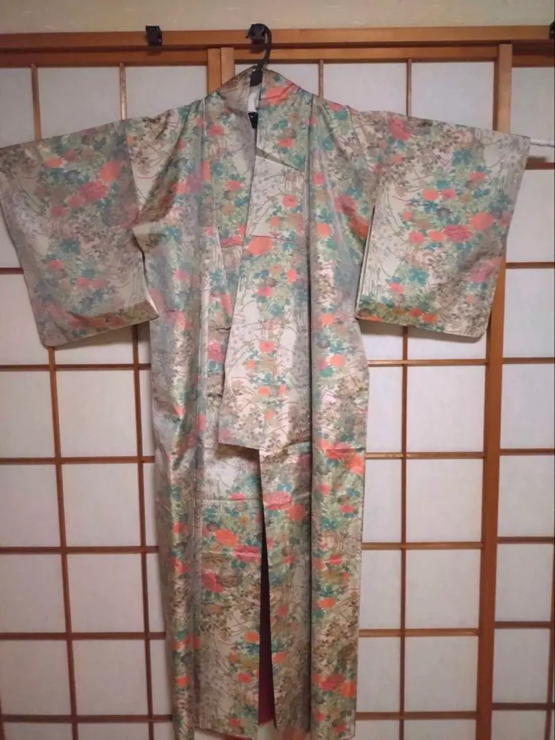 Thumbnail of New, Unused Oshima Tsumugi Kimono with basting threads still attached.