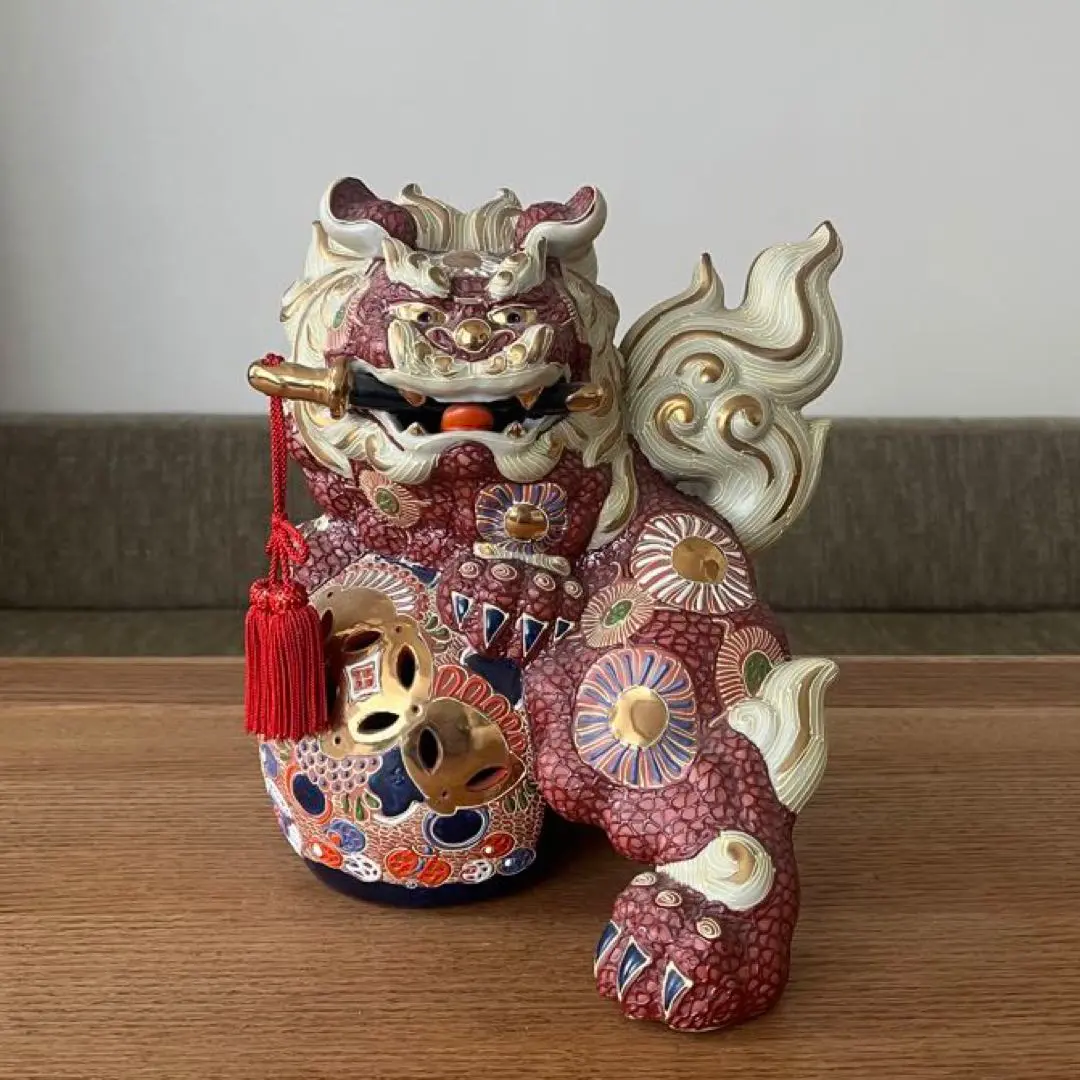 九谷焼　狛犬　置物　玉乗り シーサー　八栄窯　須栄義作 Amazon.co.jp: 九谷 玉乗り獅子魔除け獅子狛犬 縁起物 八栄窯 須