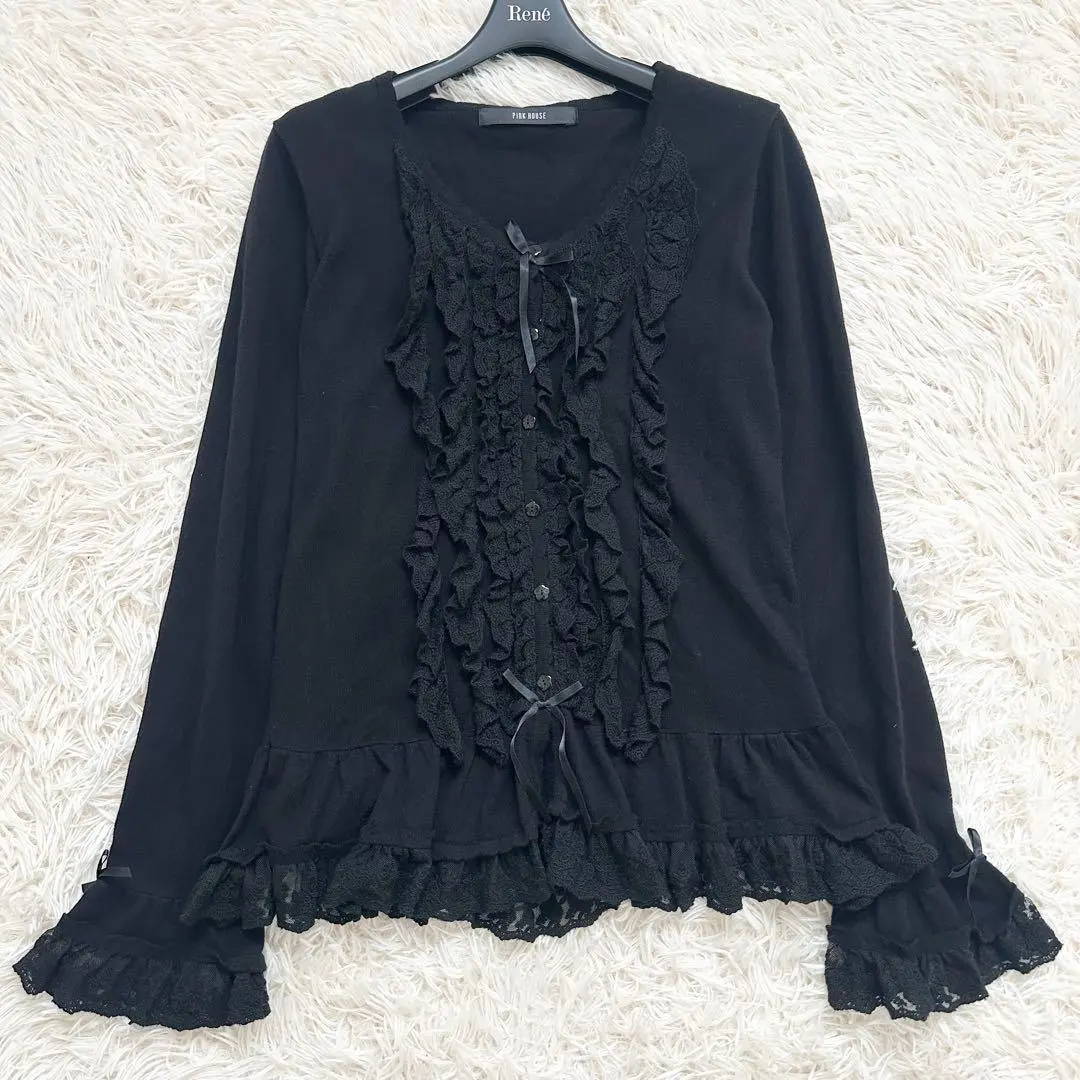 Thumbnail of Excellent condition ✨️ Pink House Recent Lace Frill Cardigan Cotton Ribbon Black