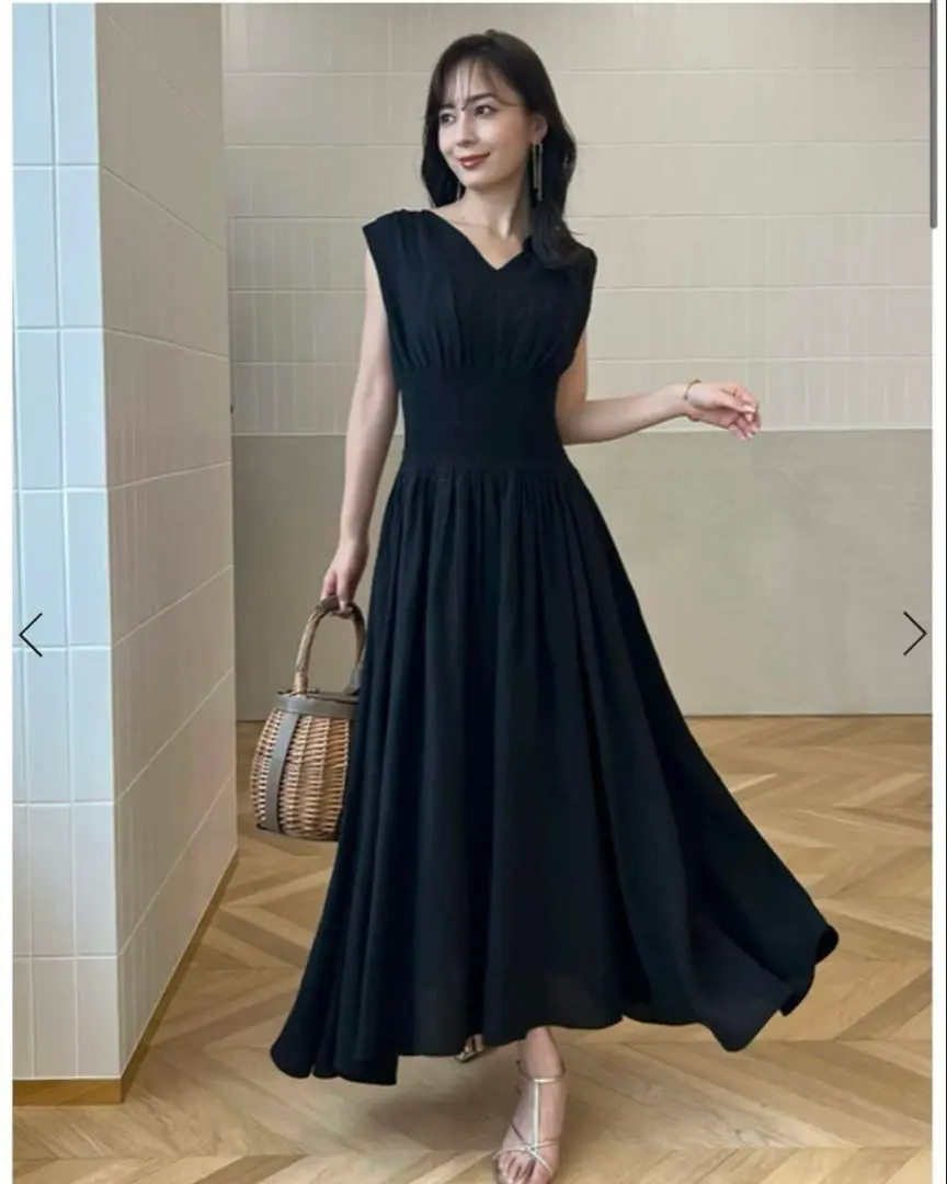 Thumbnail of Annunance Smocking Design Linen Long Dress - Cool & Comfortable