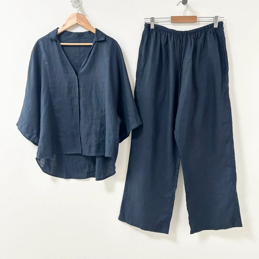 北欧暮らしの道具店 リネン セットアップ リラックスウェア ブラック 北欧暮らしの道具店 リネン セットアップ リラックスウェア