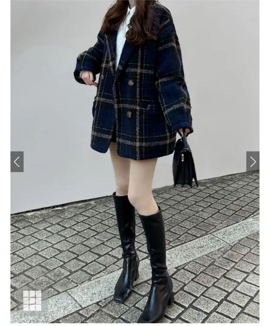 お値下げします。ツイードタータンチェックコート 23 Check Tweed Long Coat チェックツイード コート ロング XS