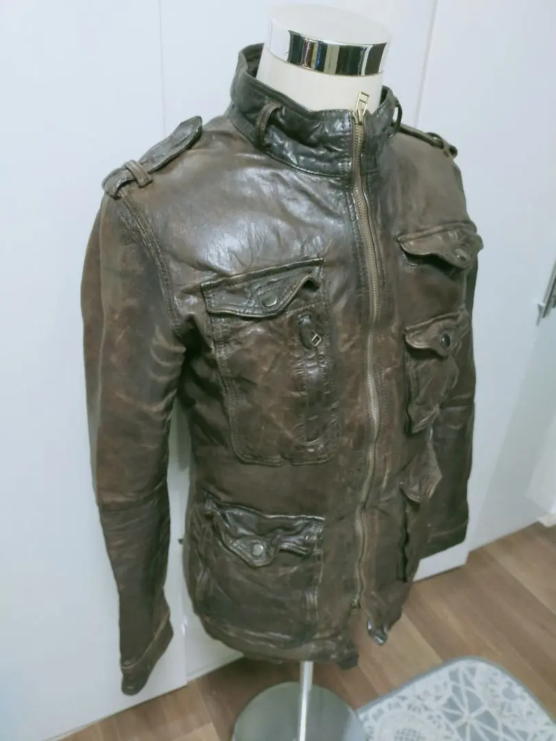 Liugoo Leathers 本革 UK襟付きシングルライダースジャケット