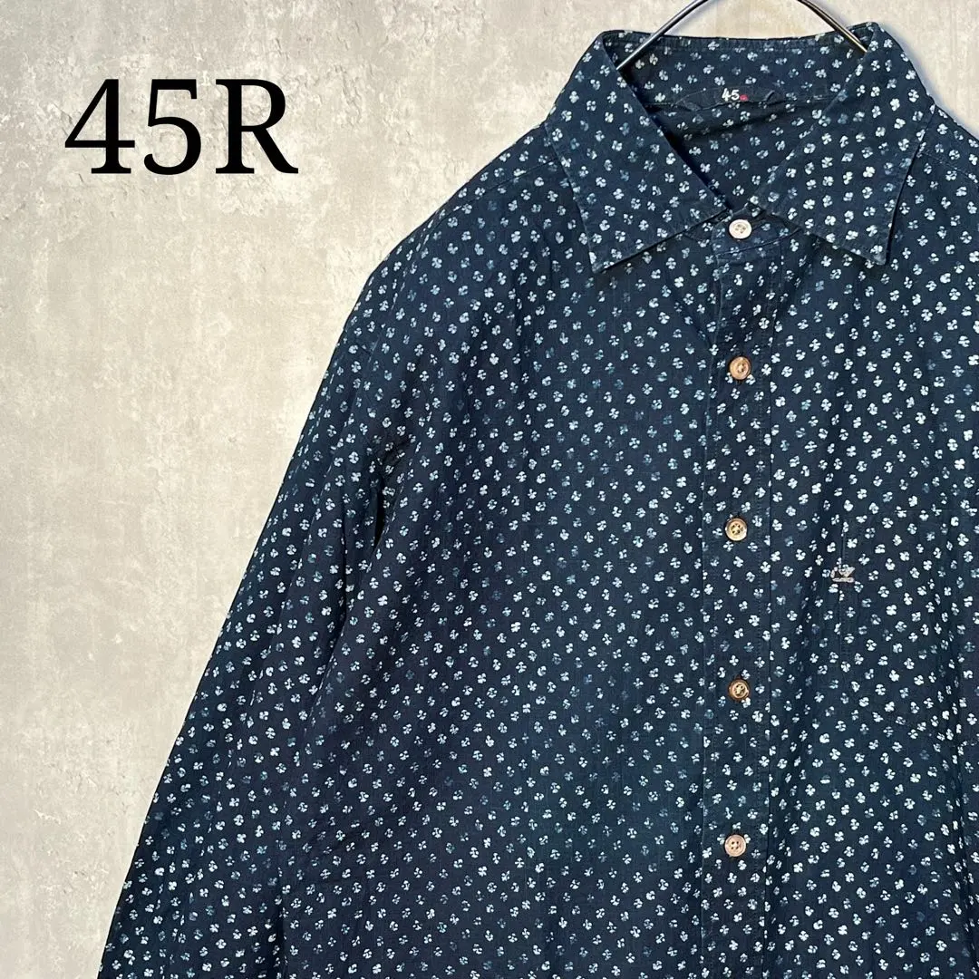 Thumbnail of Excellent condition ☆ 45R Indigo-dyed small floral print long-sleeved shirt R logo embroidery Size 3 Made in Japan