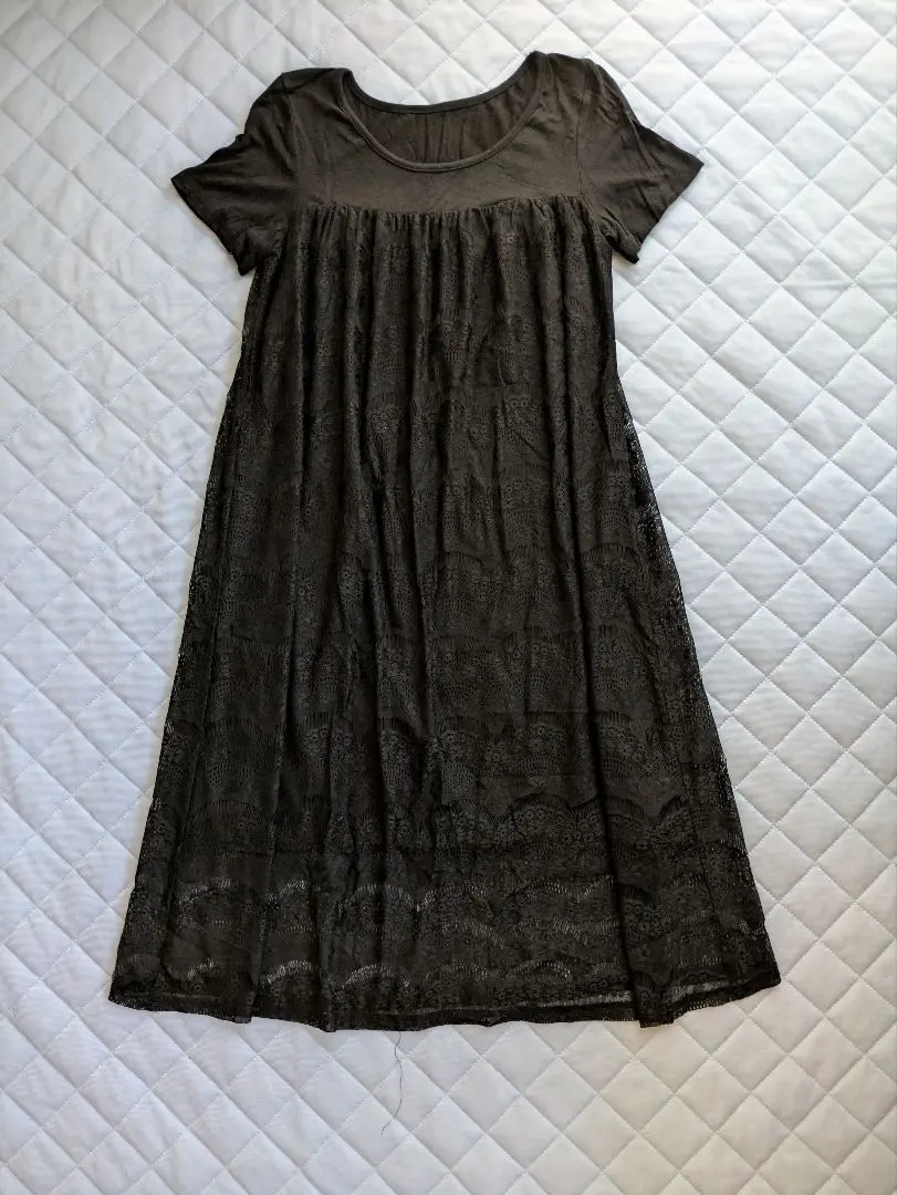 Thumbnail of Black short-sleeved long A-line dress