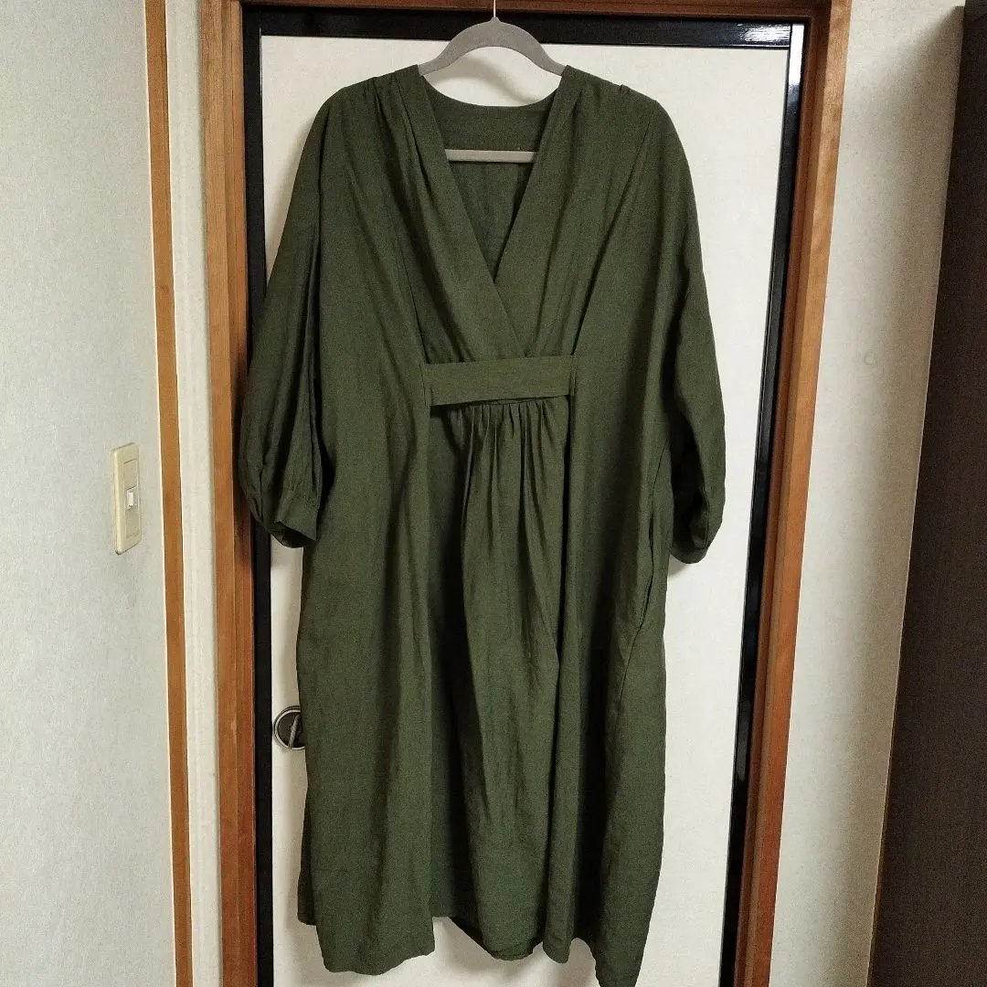 Thumbnail of Final price reduction! Olive green V-neck long dress