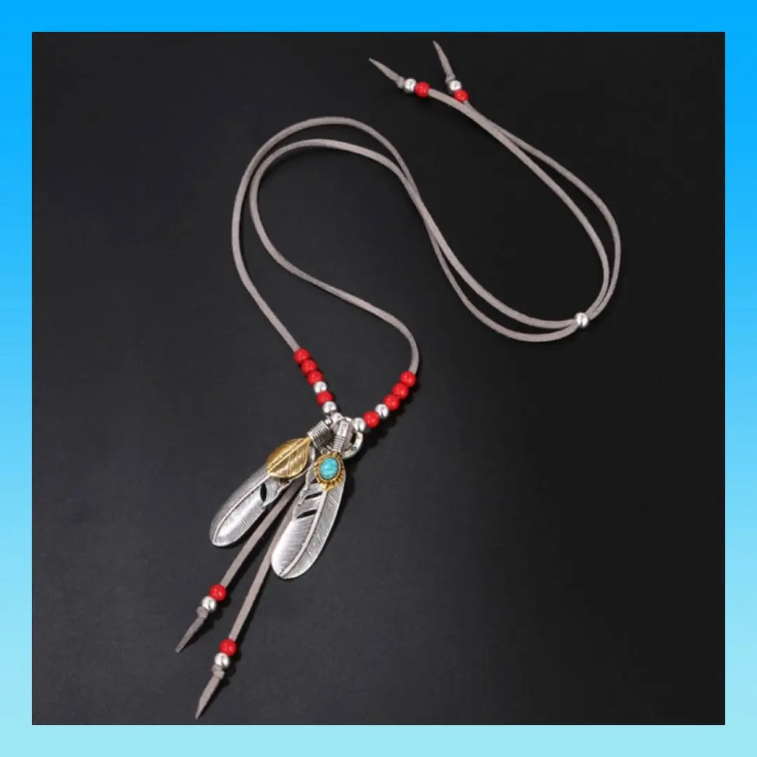 Thumbnail of Two-blade silver necklace, turquoise, eagle, extra-large feather, American casual