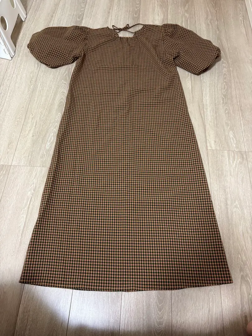 Thumbnail of LOWRYS FARM Brown Check Short Sleeve Long Shirt Dress F