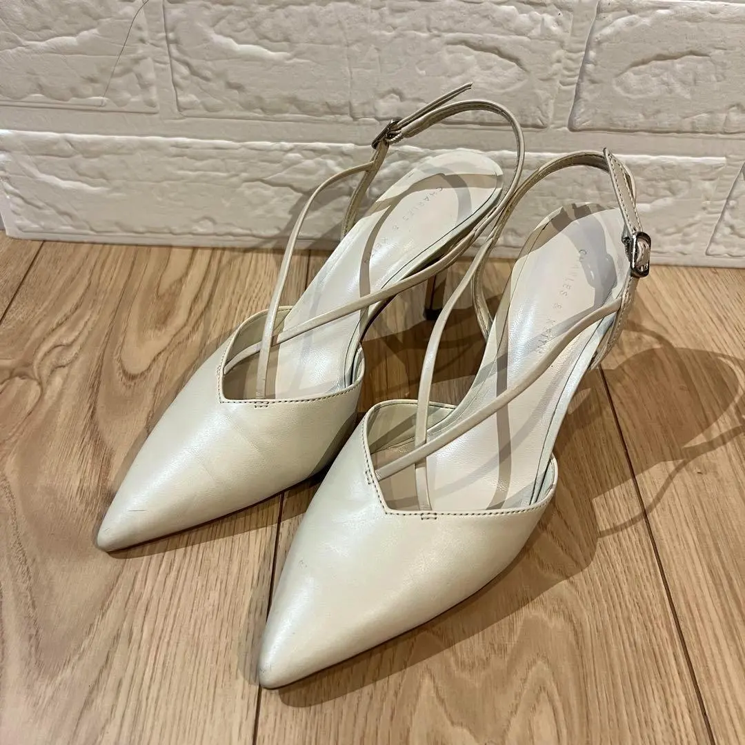 Thumbnail of Charles & Keith Cream Pointed Toe Slingback Mules