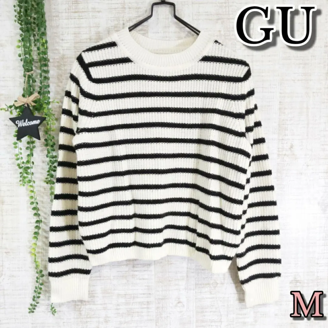Thumbnail of GU Knit Sweater M Border White Black Cute Relaxed Fit