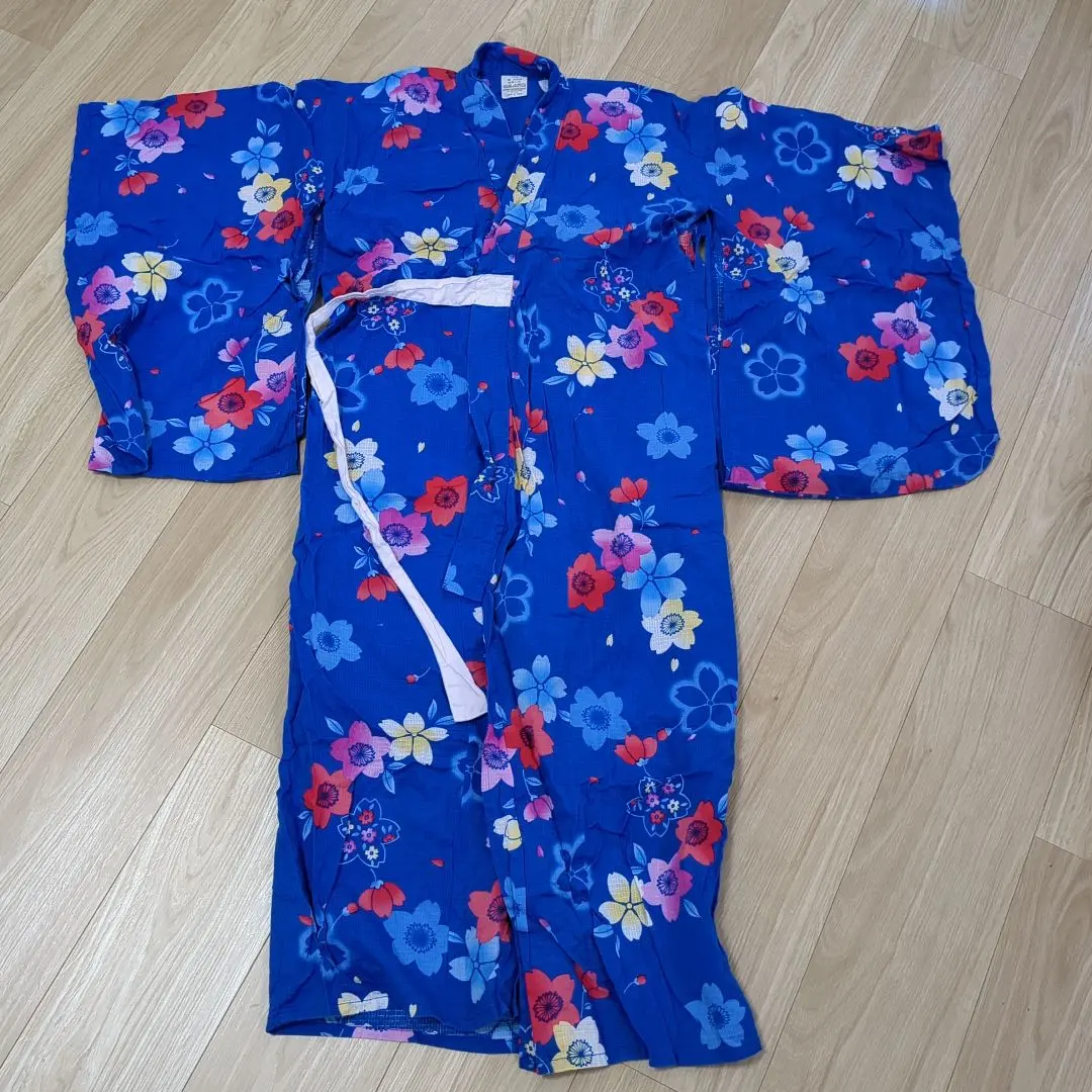 Thumbnail of Kids' Yukata, Blue x Floral Pattern, Size 120cm