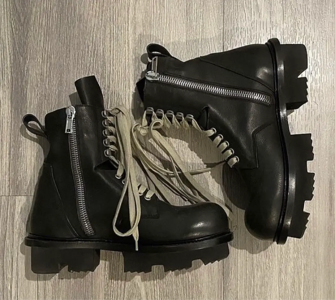 RICK OWENSリックオウエンスビートルメガ レザー ブーツブラック RICK OWENS(リックオウエンス)-BEATLE MEGA TRACTOR-LOO--Amanojak.
