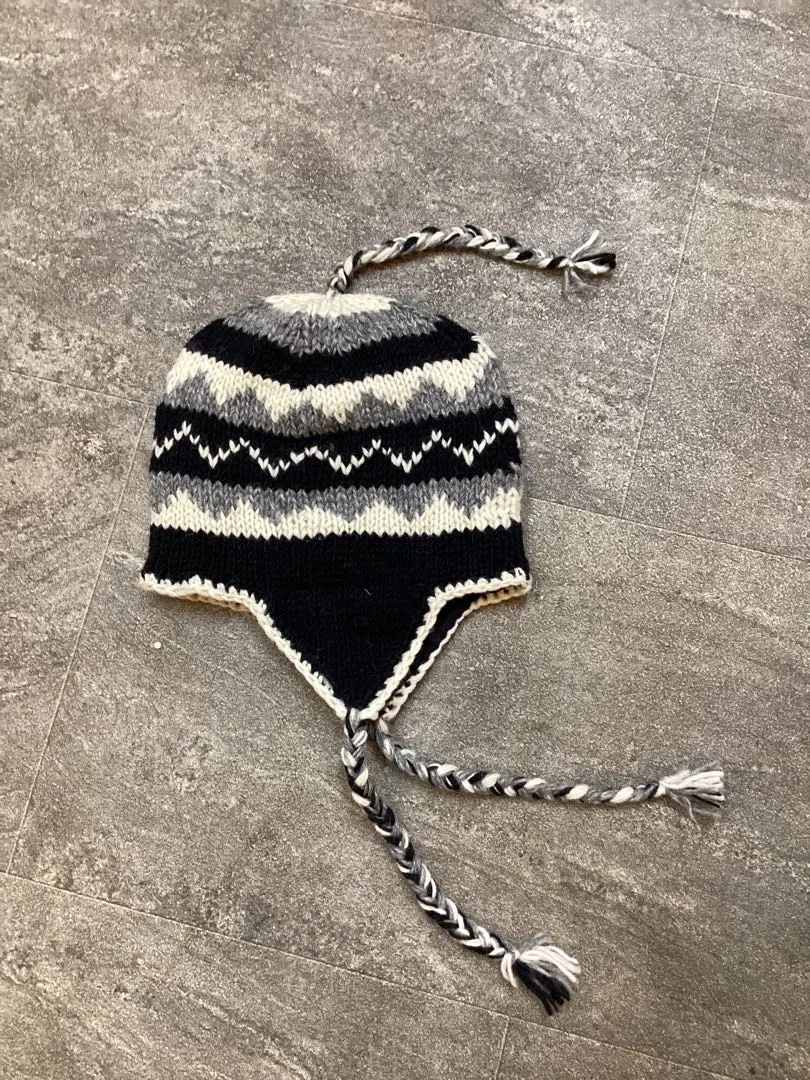 Thumbnail of Unisex Knit Hat with Ear Flaps - Black, White, Gray