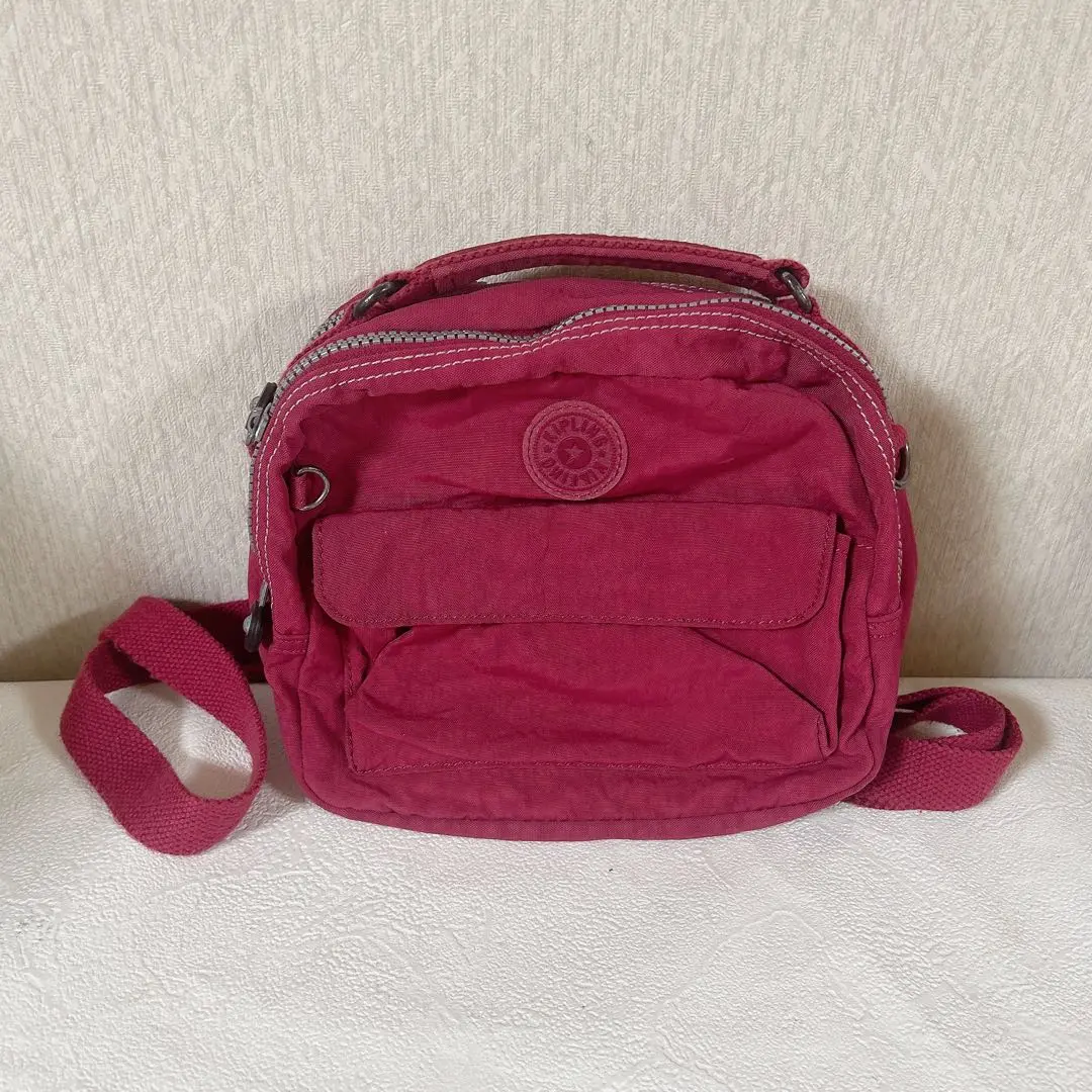 美品 キプリング ハンドバッグ スクエア ナイロン ボルドー