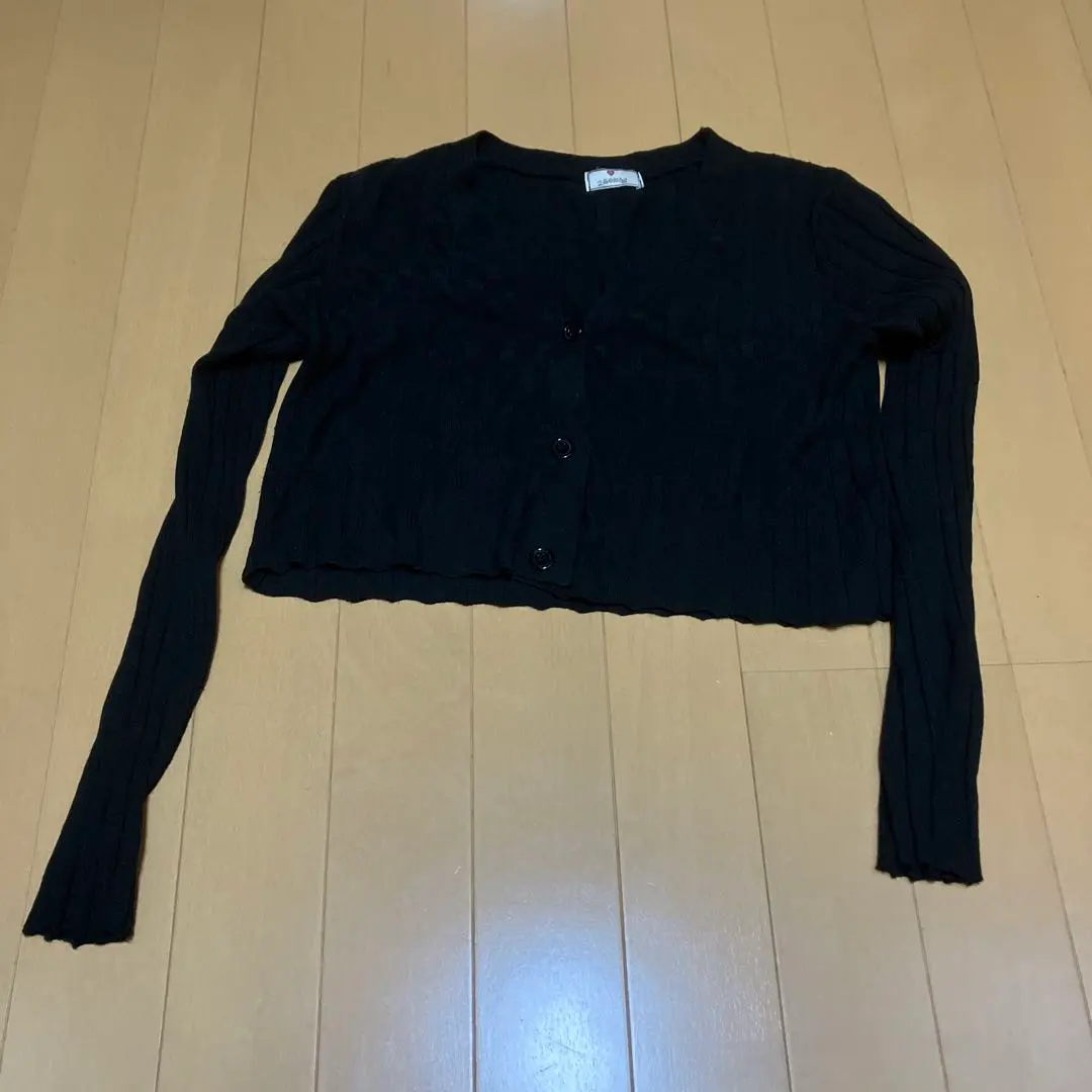 Thumbnail of Black rib knit cropped cardigan