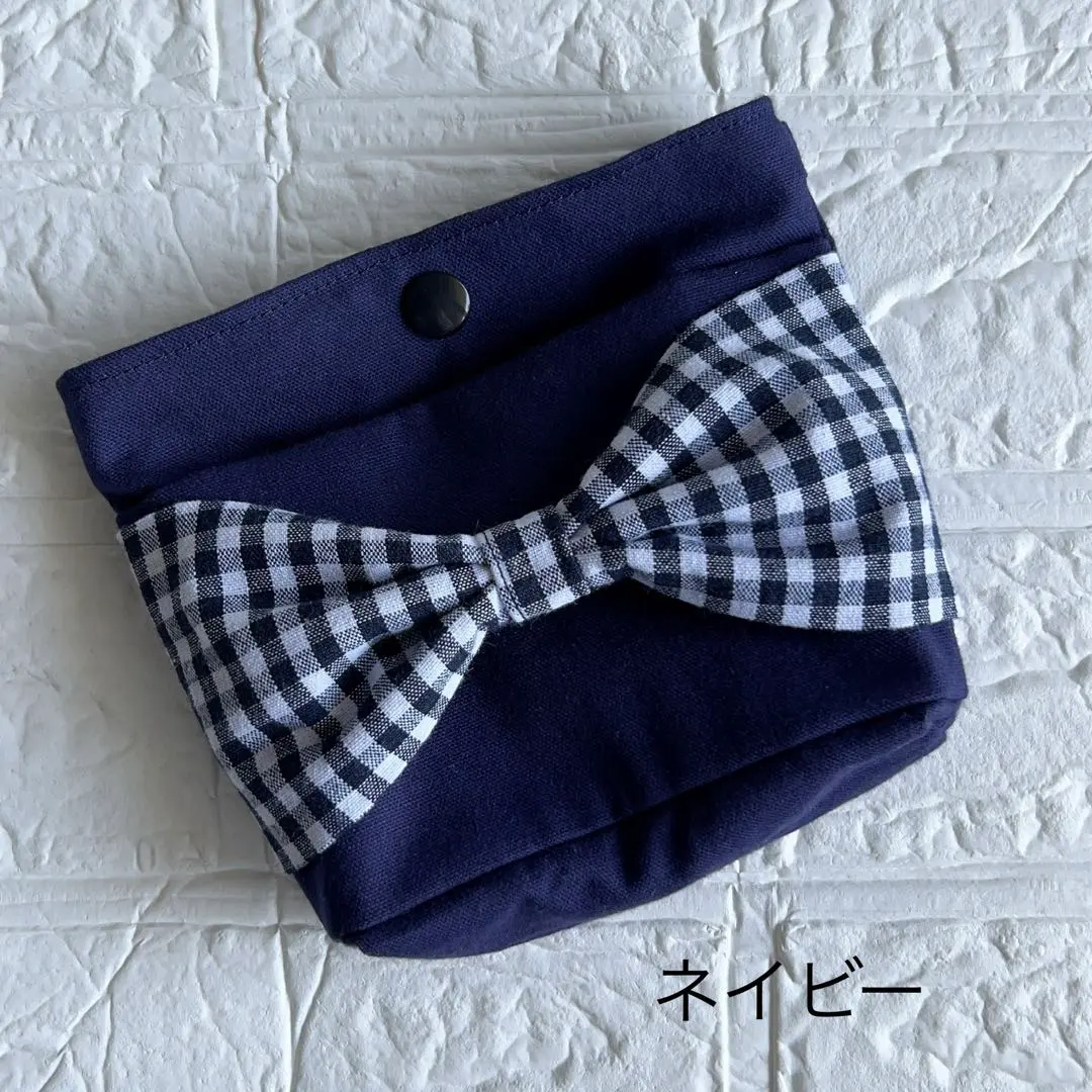Thumbnail of Handmade ⭐︎ No-lid mobile pocket, Navy x Gingham Check Ribbon
