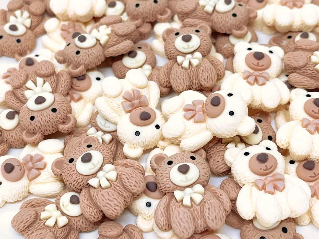 Thumbnail of 【No. 63】Deco Parts Bulk Sale: Ribbon Bear, White & Brown, 45 pieces