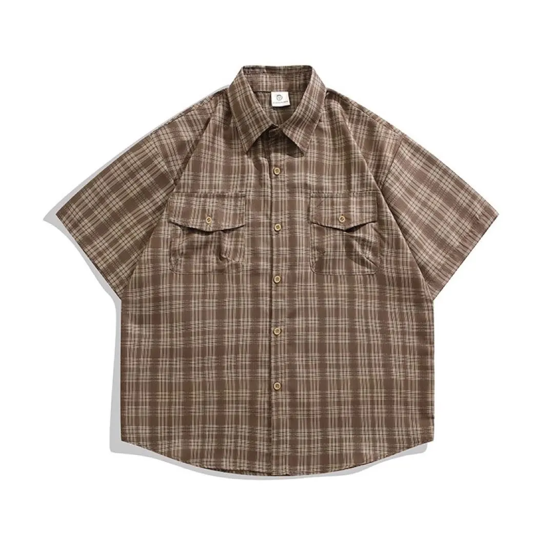 Thumbnail of Unused New Retro Checkered Short Sleeve Shirt Loose Casual Unisex Top