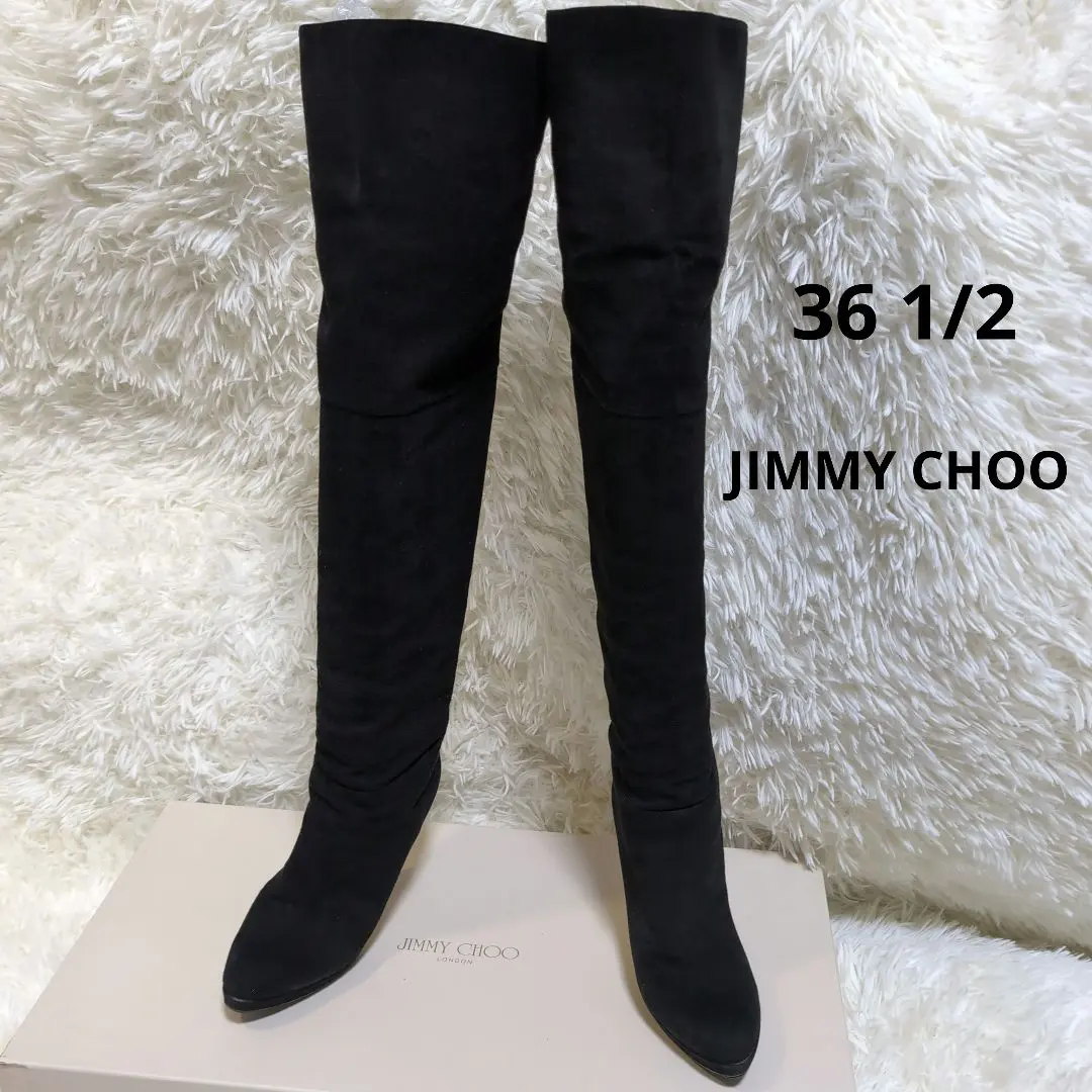 Thumbnail of JIMMY CHOO Suede Leather Super Long Boots with Box, Equivalent to 24cm, Black