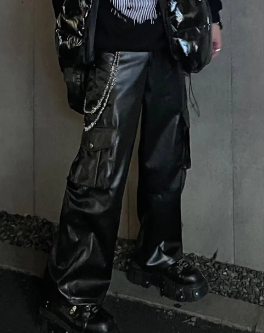 Thumbnail of Faux leather pants, flare pants, cargo pants, opium, Korean fashion