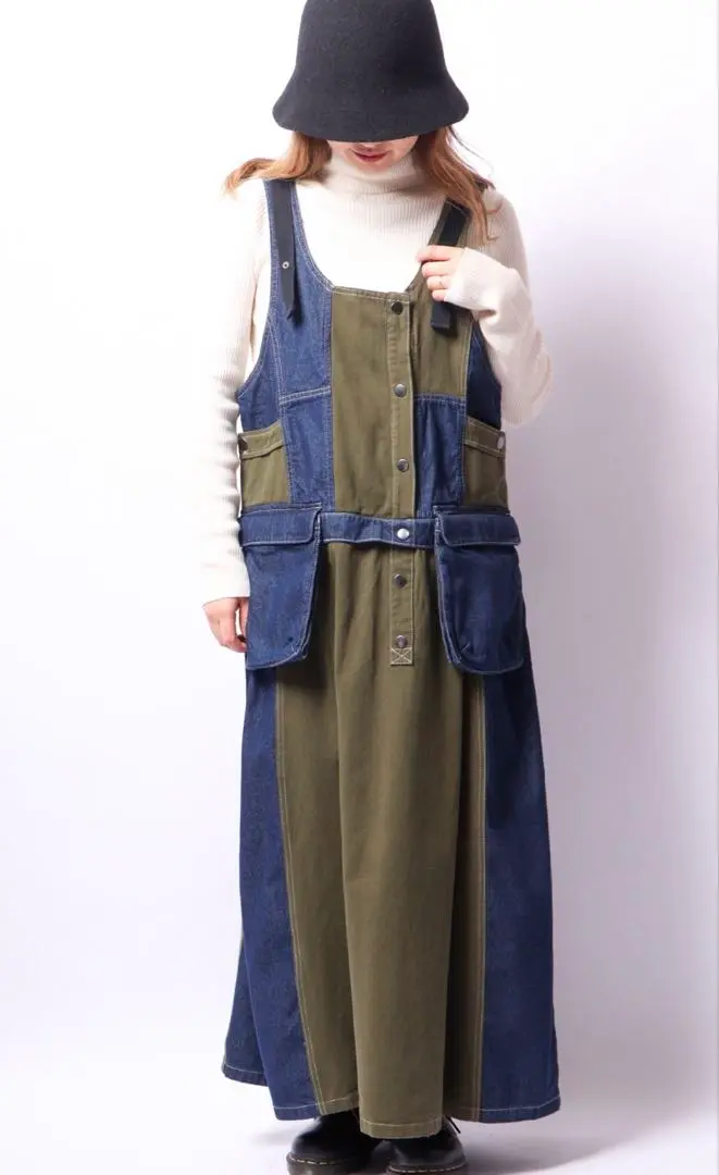 milimili デニム×スウェットリメイクワンピースお洒落FREESIZE milimili デニム×スウェットリメイクワンピースお洒落FREESIZE