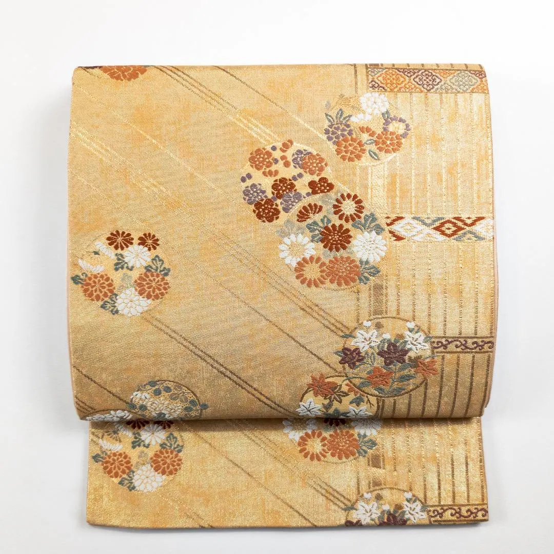 R7aa1084 袋帶 金色 橙色 紫色 花丸 刺繡 六通柄 的縮圖