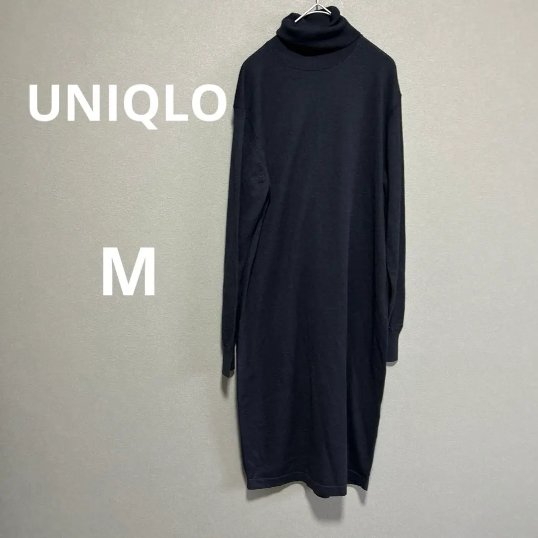 Thumbnail of [Excellent Condition] UNIQLO Turtleneck Knit Long Dress Long Sleeve Black M Knee Length